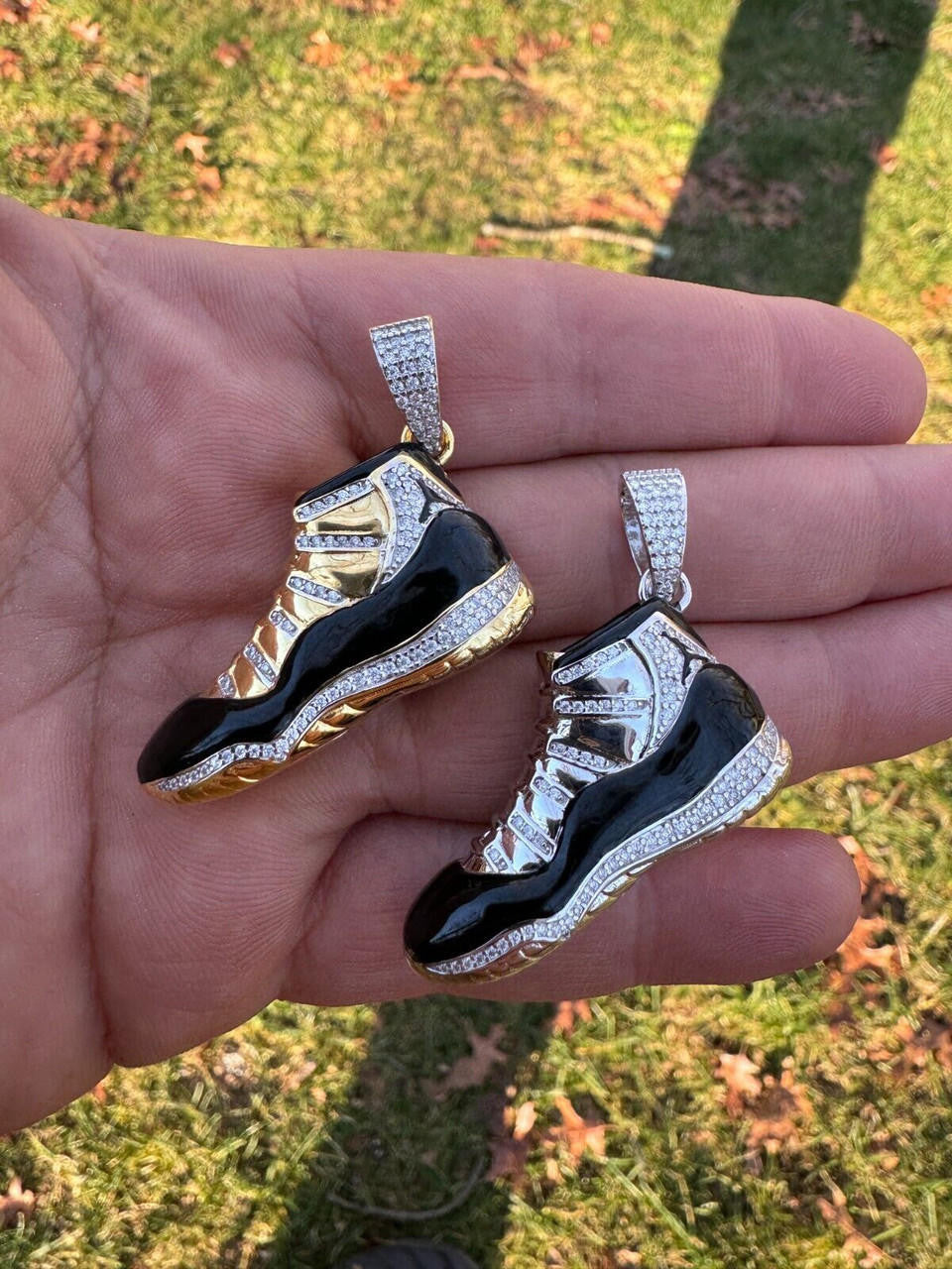 MOISSANITE Air Jordan 45 Black Nike Sneaker Pendant - 14k Gold Vermeil Or 925 Silver - Medium 2"