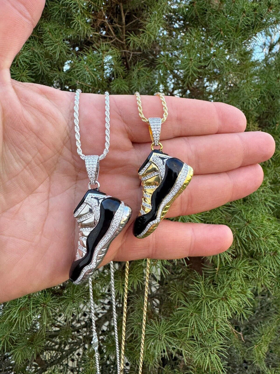 MOISSANITE Air Jordan 45 Black Nike Sneaker Pendant - 14k Gold Vermeil Or 925 Silver - Medium 2"