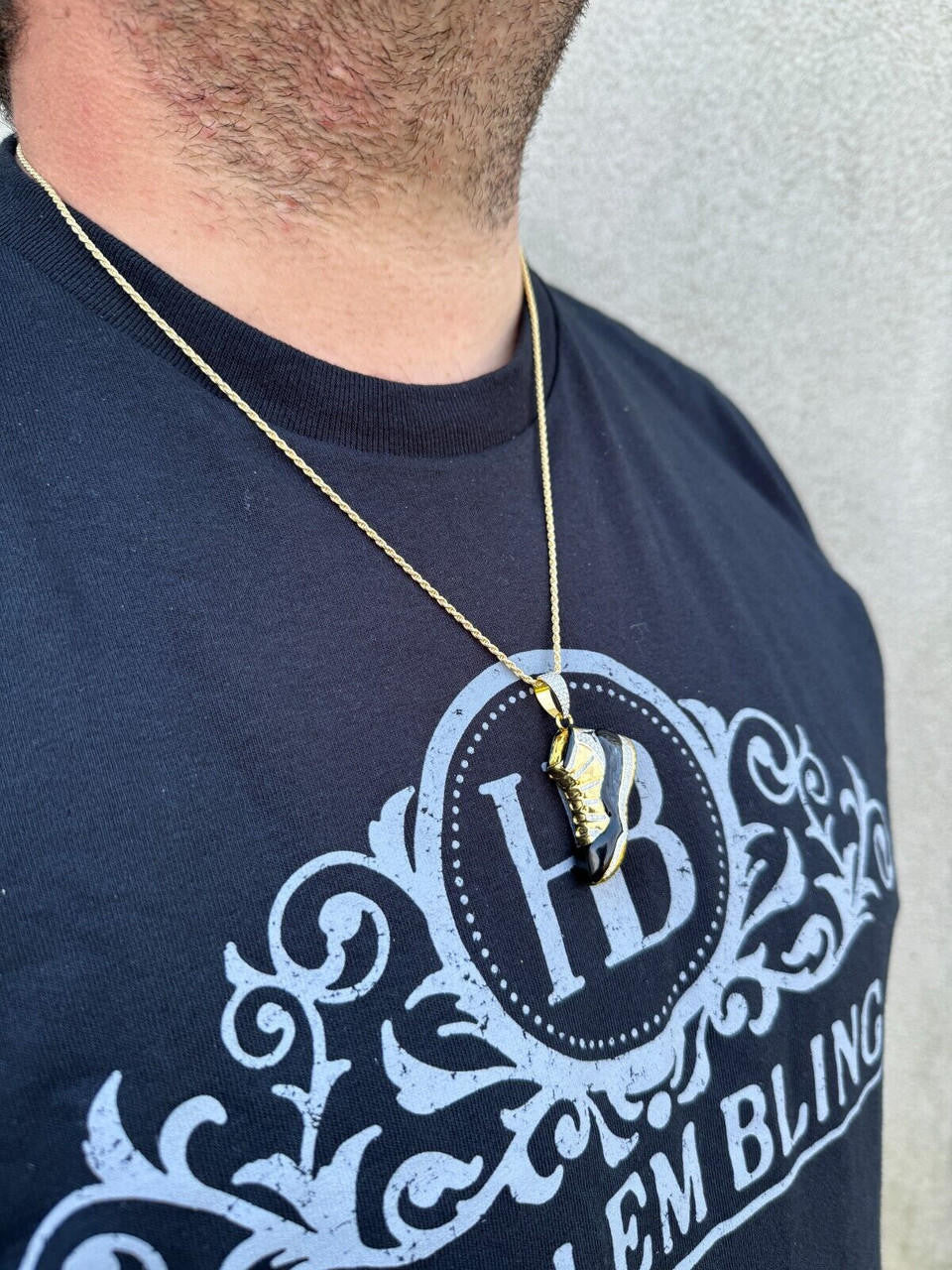 MOISSANITE Air Jordan 45 Black Nike Sneaker Pendant - 14k Gold Vermeil Or 925 Silver - Medium 2"