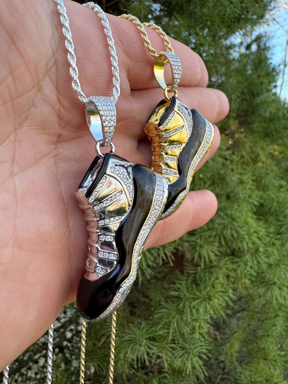 MOISSANITE Air Jordan 45 Black Nike Sneaker Pendant - 14k Gold Vermeil Or 925 Silver - Medium 2"