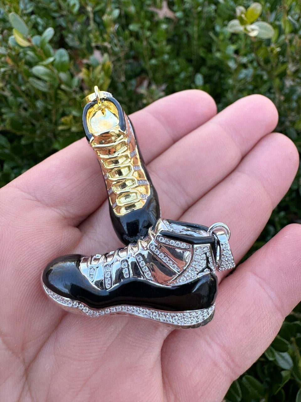 MOISSANITE Air Jordan 45 Black Nike Sneaker Pendant - 14k Gold Vermeil Or 925 Silver - Medium 2"