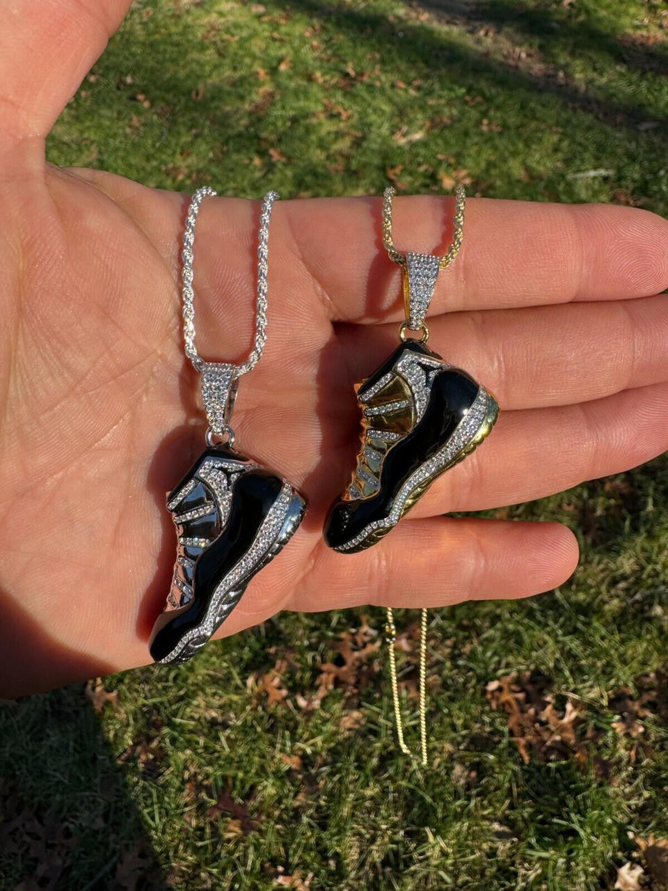 MOISSANITE Air Jordan 45 Black Nike Sneaker Pendant - 14k Gold Vermeil Or 925 Silver - Medium 2"