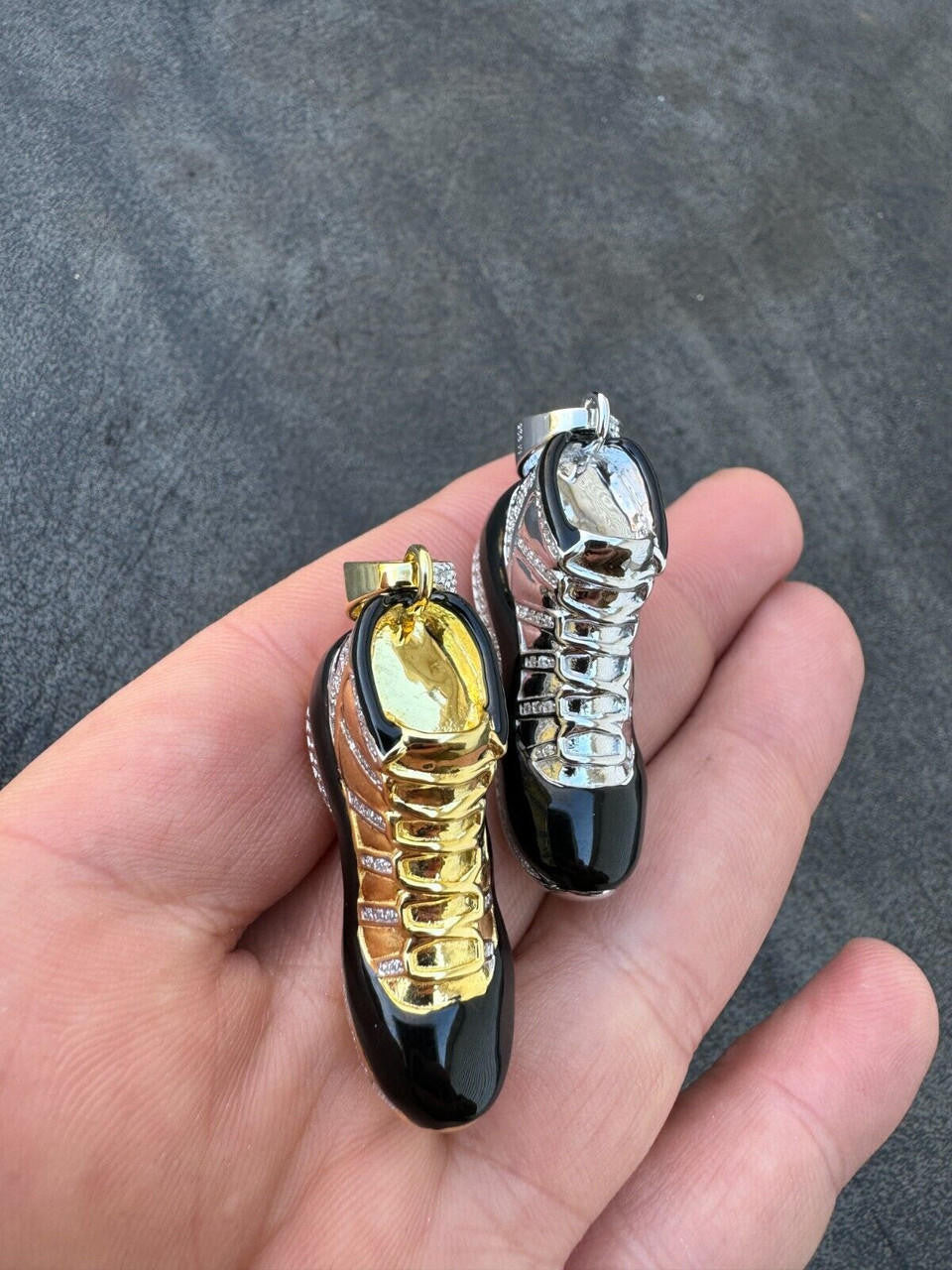 MOISSANITE Air Jordan 45 Black Nike Sneaker Pendant - 14k Gold Vermeil Or 925 Silver - Medium 2"