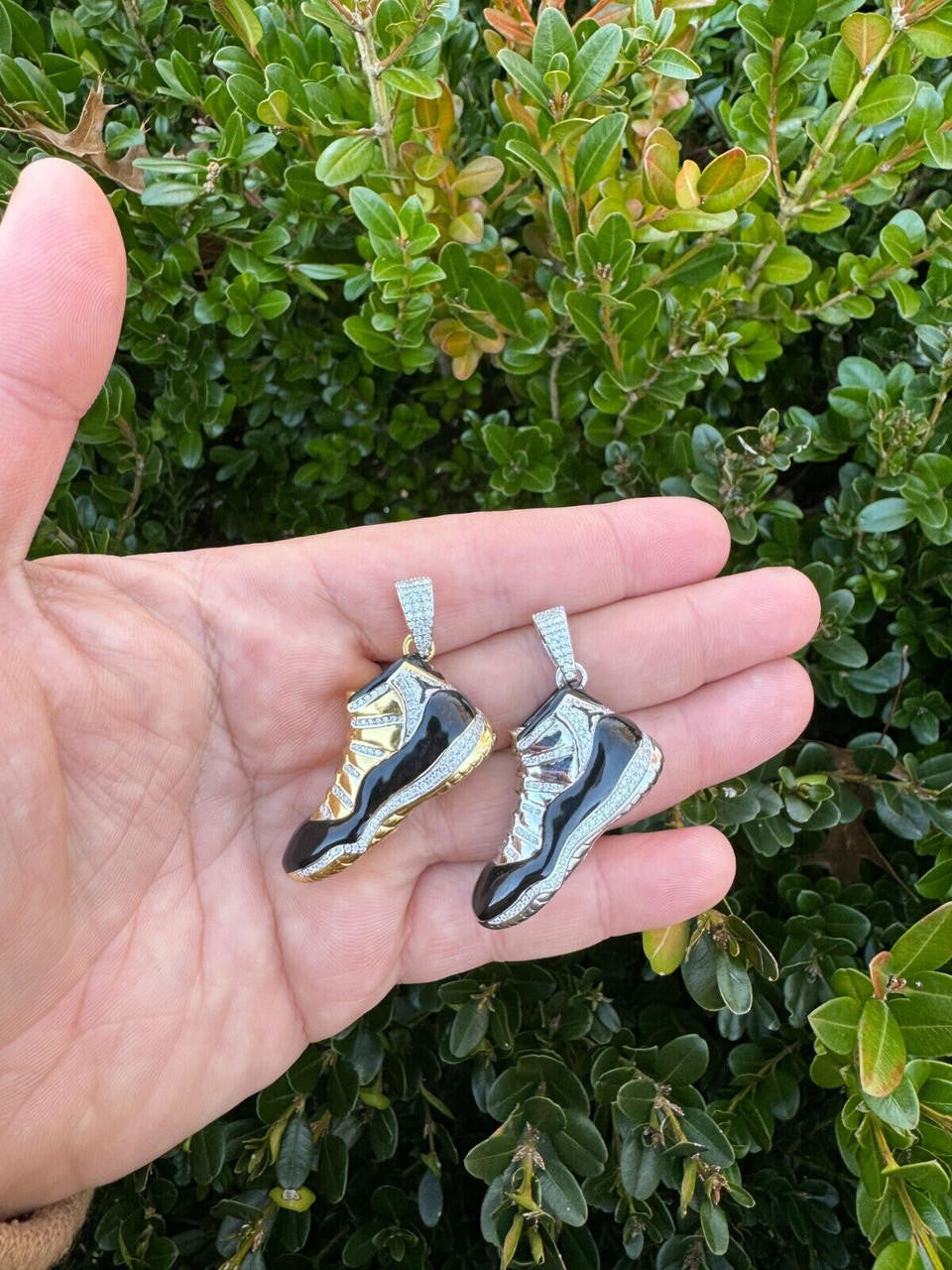 MOISSANITE Air Jordan 45 Black Nike Sneaker Pendant - 14k Gold Vermeil Or 925 Silver - Medium 2"