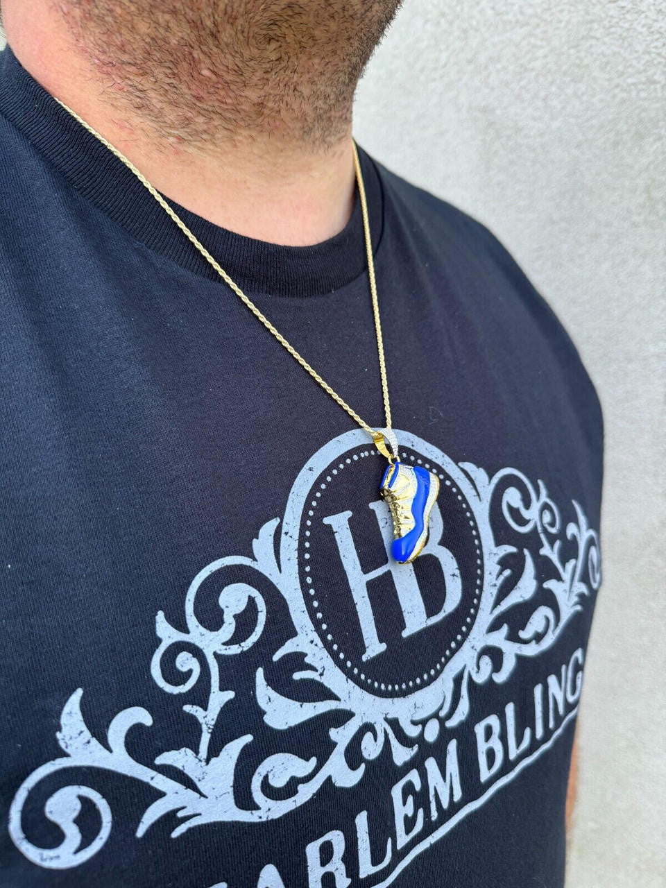 MOISSANITE Air Jordan 45 Blue Nike Sneaker Pendant - 14k Gold Vermeil Or 925 Silver - Medium 2"