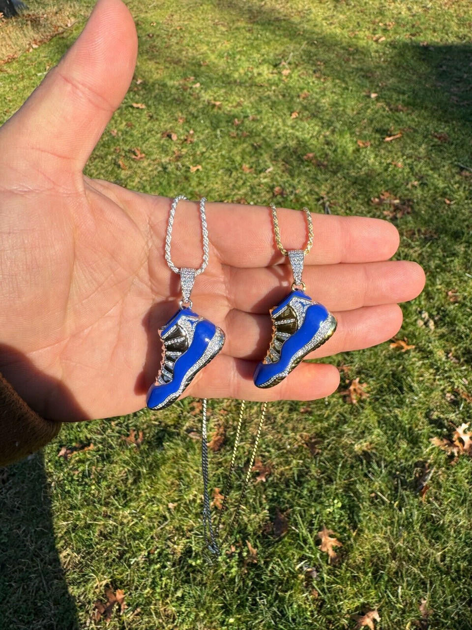 MOISSANITE Air Jordan 45 Blue Nike Sneaker Pendant - 14k Gold Vermeil Or 925 Silver - Medium 2"