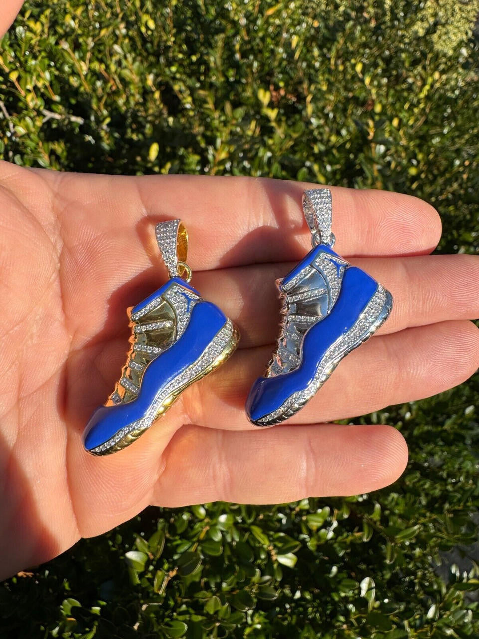 MOISSANITE Air Jordan 45 Blue Nike Sneaker Pendant - 14k Gold Vermeil Or 925 Silver - Medium 2"