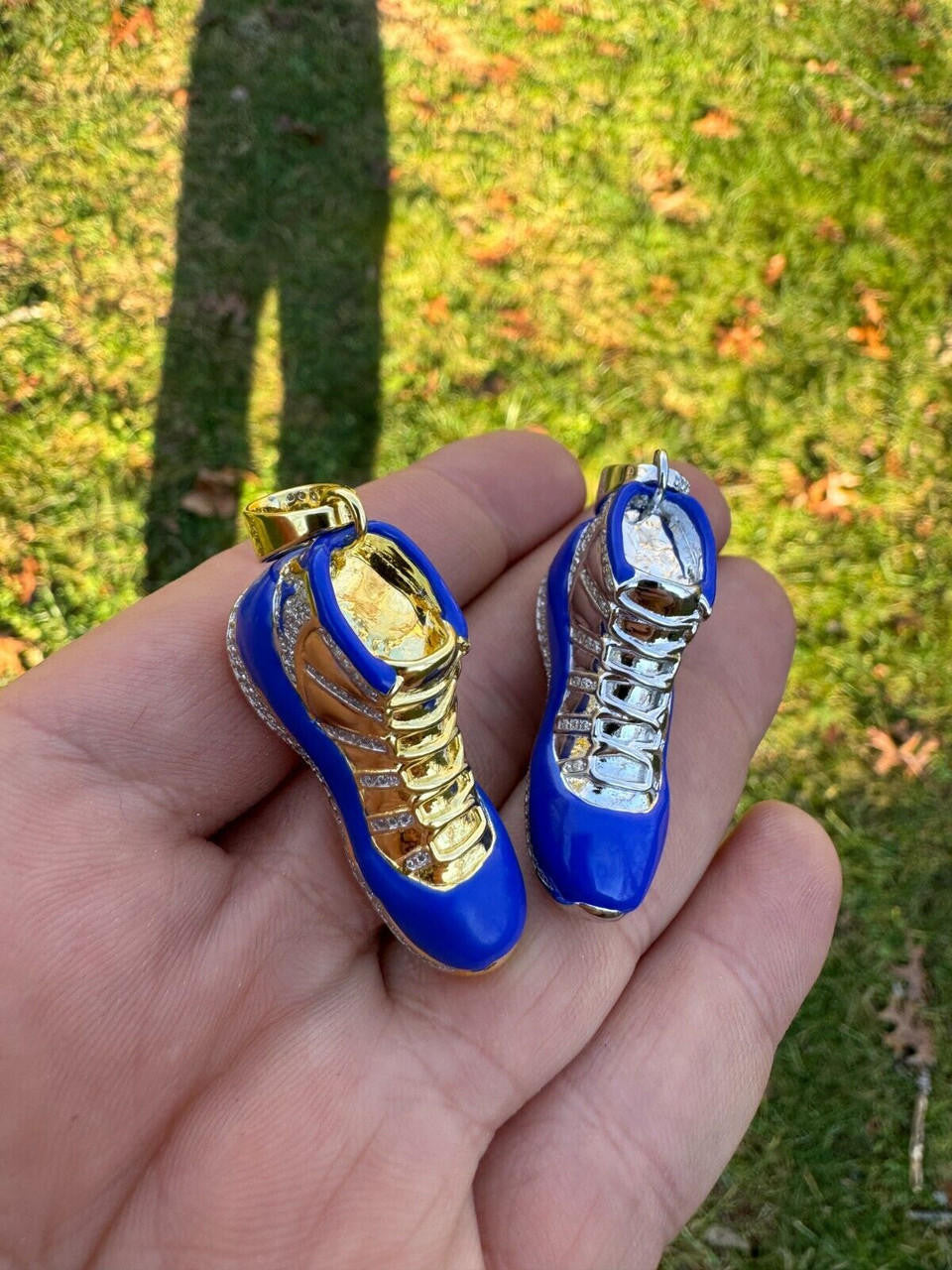 MOISSANITE Air Jordan 45 Blue Nike Sneaker Pendant - 14k Gold Vermeil Or 925 Silver - Medium 2"