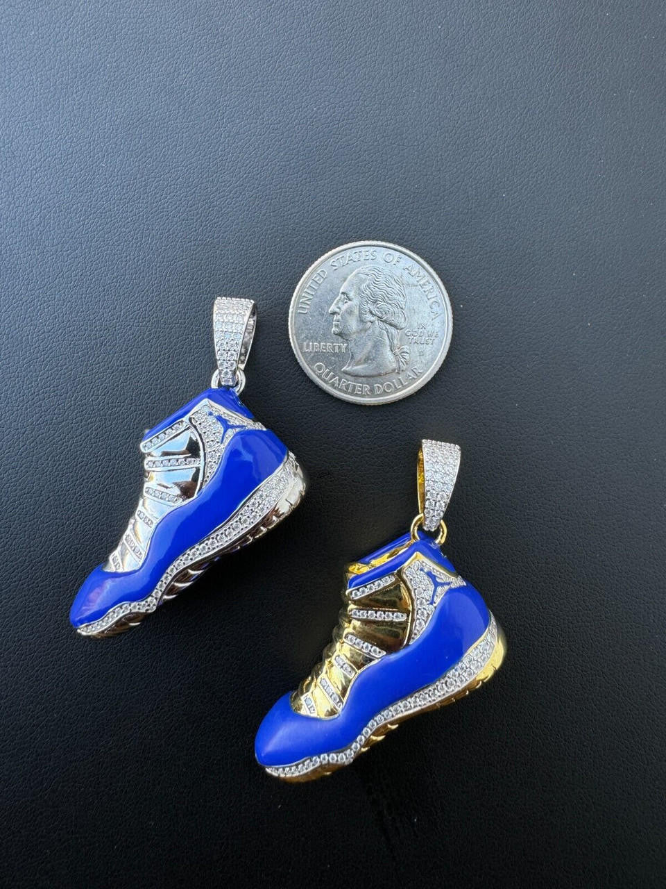 MOISSANITE Air Jordan 45 Blue Nike Sneaker Pendant - 14k Gold Vermeil Or 925 Silver - Medium 2"