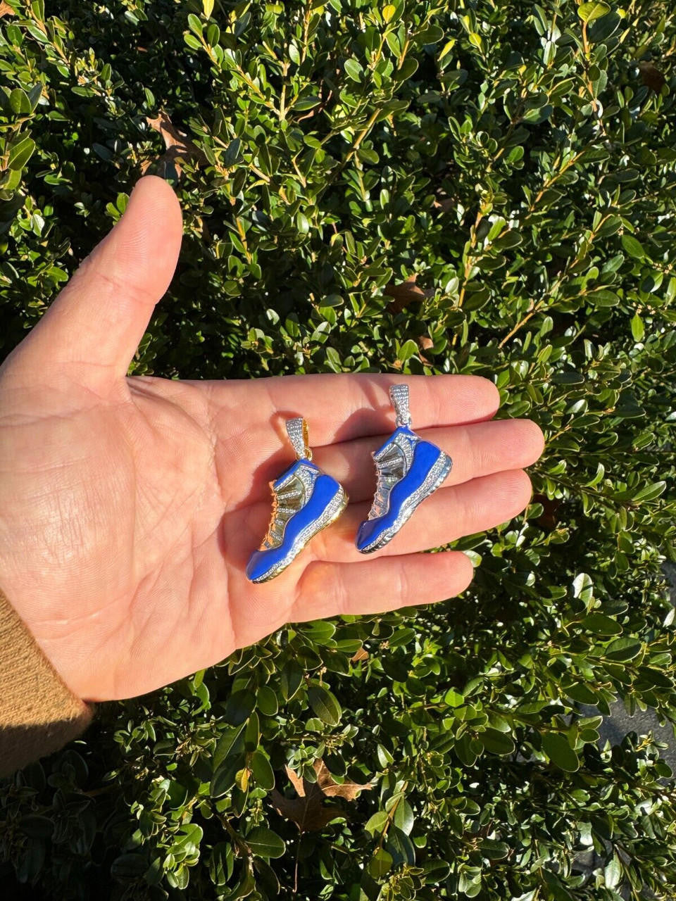 MOISSANITE Air Jordan 45 Blue Nike Sneaker Pendant - 14k Gold Vermeil Or 925 Silver - Medium 2"