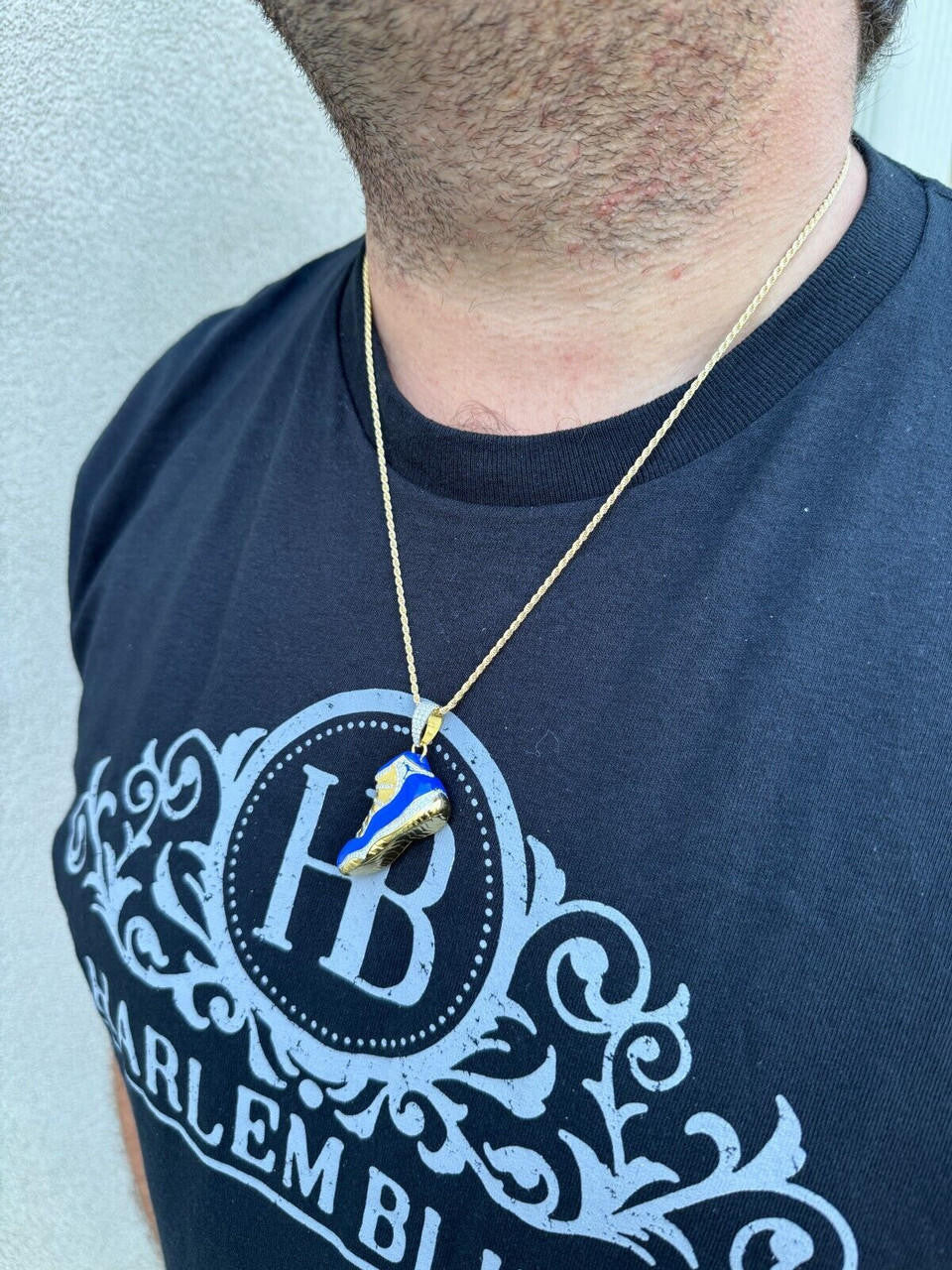 MOISSANITE Air Jordan 45 Blue Nike Sneaker Pendant - 14k Gold Vermeil Or 925 Silver - Medium 2"