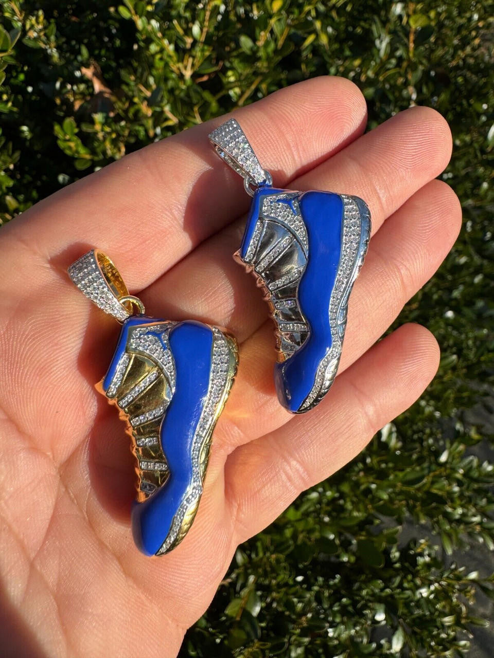 MOISSANITE Air Jordan 45 Blue Nike Sneaker Pendant - 14k Gold Vermeil Or 925 Silver - Medium 2"