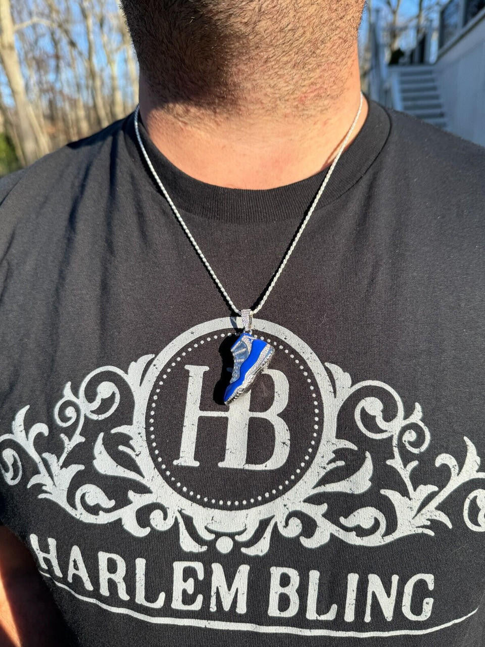 MOISSANITE Air Jordan 45 Blue Nike Sneaker Pendant - 14k Gold Vermeil Or 925 Silver - Medium 2"