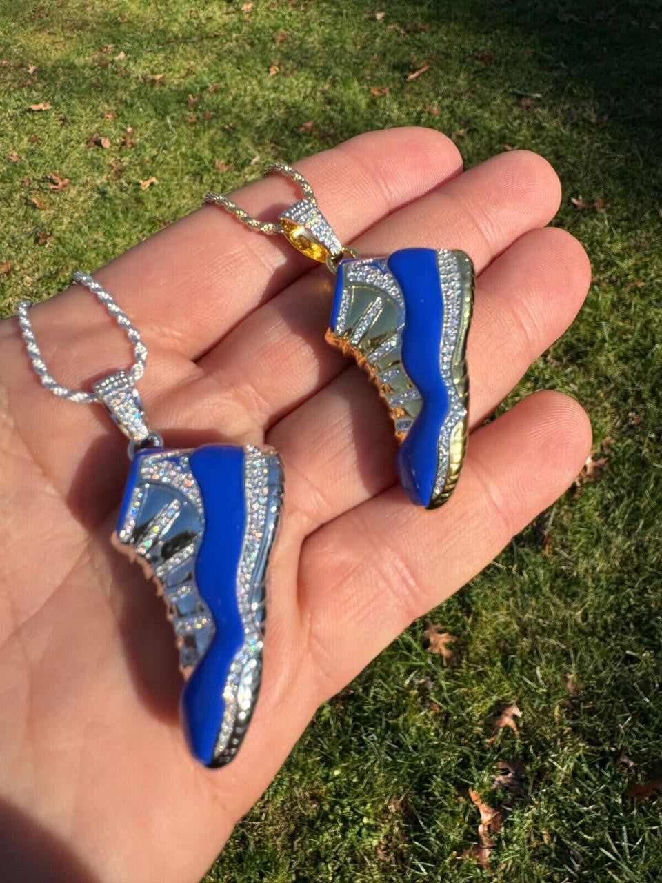 MOISSANITE Air Jordan 45 Blue Nike Sneaker Pendant - 14k Gold Vermeil Or 925 Silver - Medium 2"