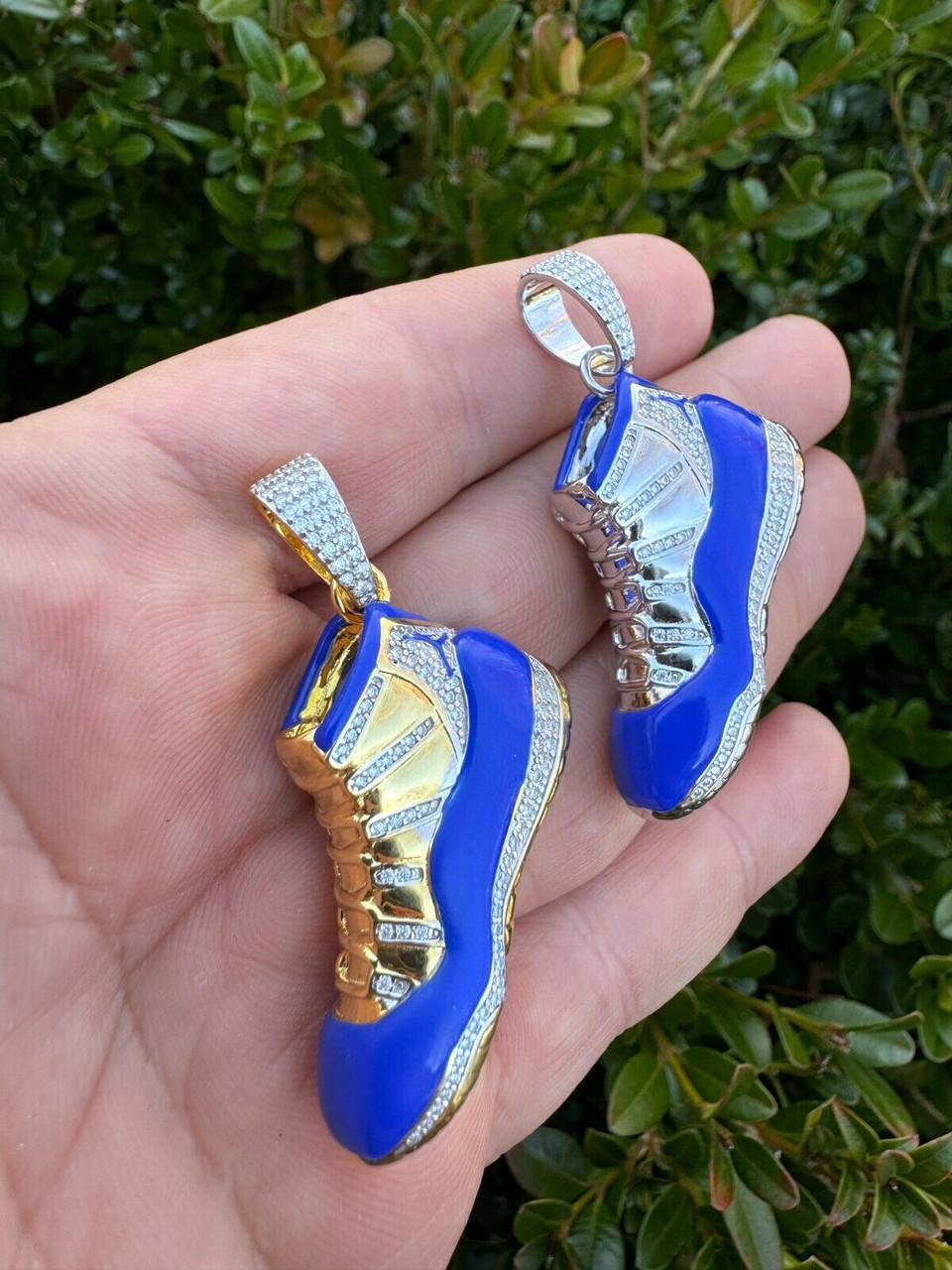 MOISSANITE Air Jordan 45 Blue Nike Sneaker Pendant - 14k Gold Vermeil Or 925 Silver - Medium 2"