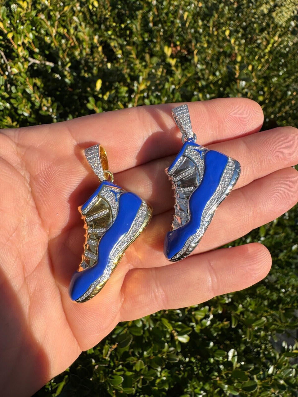 MOISSANITE Air Jordan 45 Blue Nike Sneaker Pendant - 14k Gold Vermeil Or 925 Silver - Medium 2"