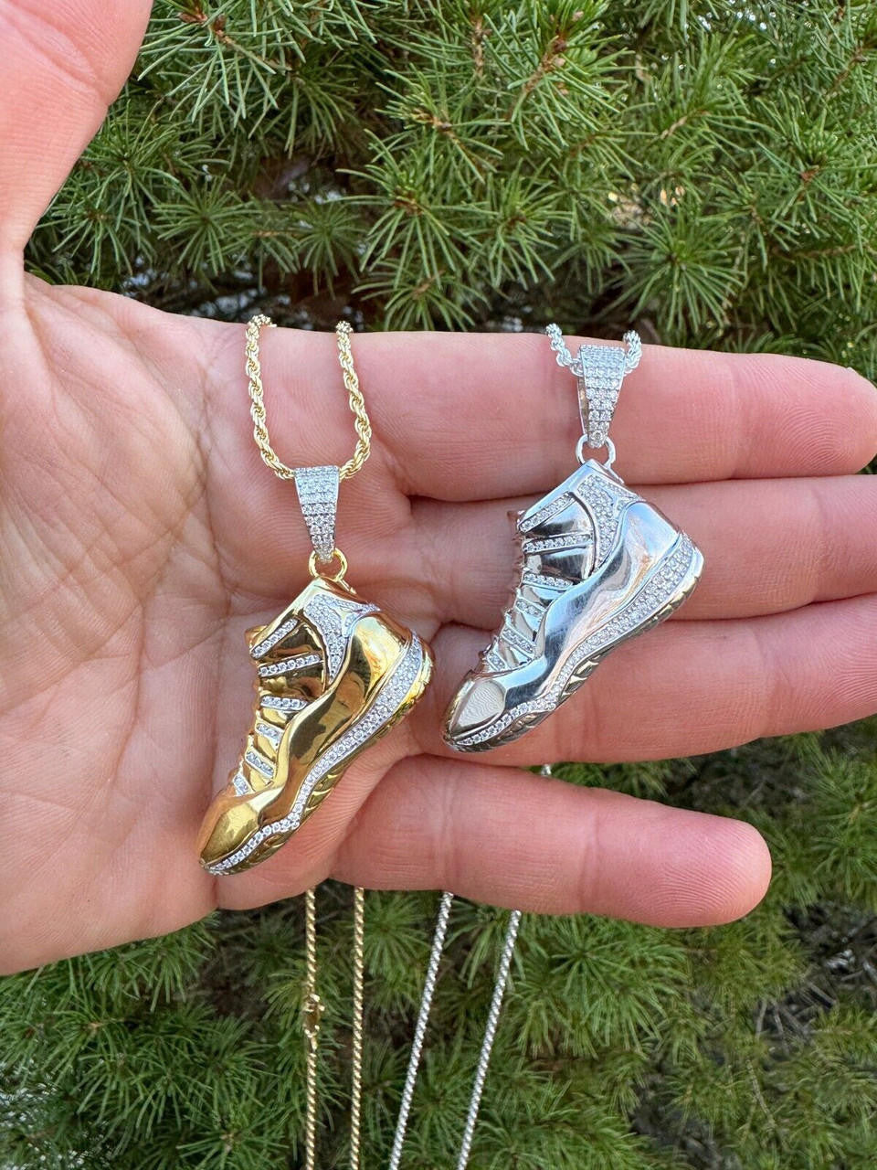 MOISSANITE Air Jordan 45 Nike Sneaker Pendant - 14k Gold Vermeil Or 925 Silver - Medium 2"