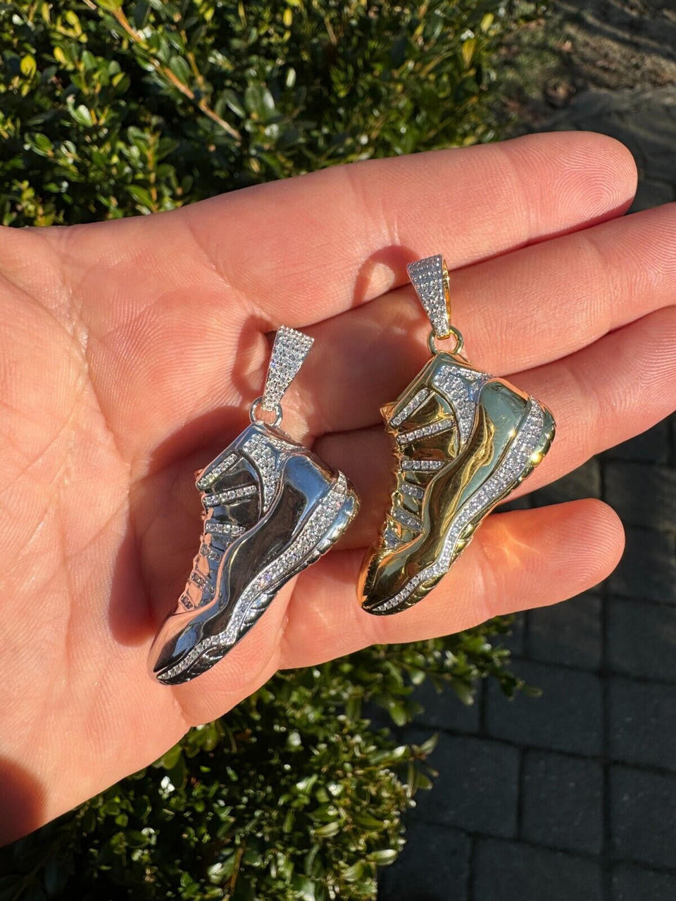 MOISSANITE Air Jordan 45 Nike Sneaker Pendant - 14k Gold Vermeil Or 925 Silver - Medium 2"