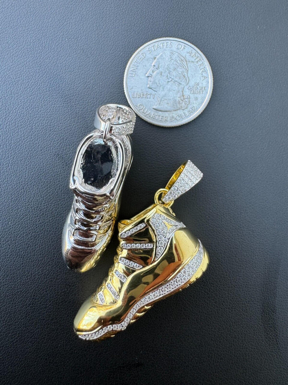 MOISSANITE Air Jordan 45 Nike Sneaker Pendant - 14k Gold Vermeil Or 925 Silver - Medium 2"