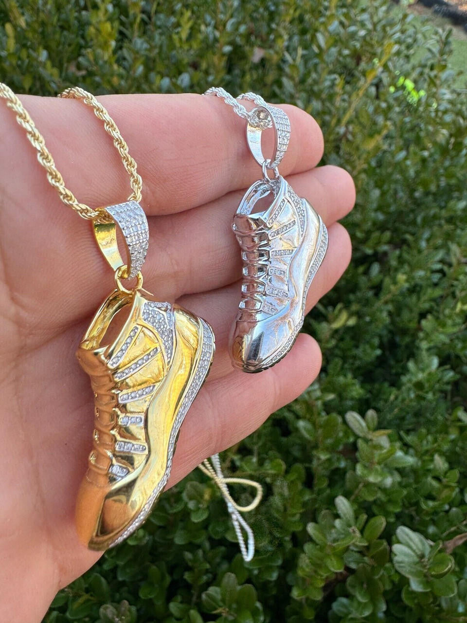 MOISSANITE Air Jordan 45 Nike Sneaker Pendant - 14k Gold Vermeil Or 925 Silver - Medium 2"