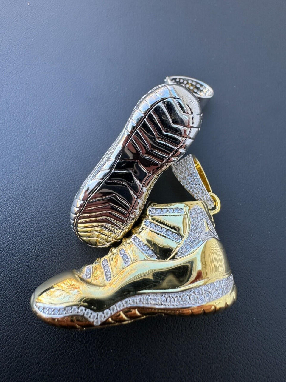 MOISSANITE Air Jordan 45 Nike Sneaker Pendant - 14k Gold Vermeil Or 925 Silver - Medium 2"