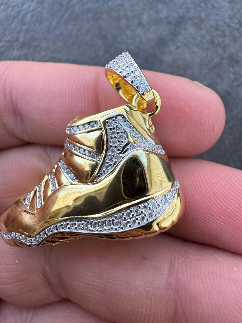 MOISSANITE Air Jordan 45 Nike Sneaker Pendant - 14k Gold Vermeil Or 925 Silver - Medium 2"
