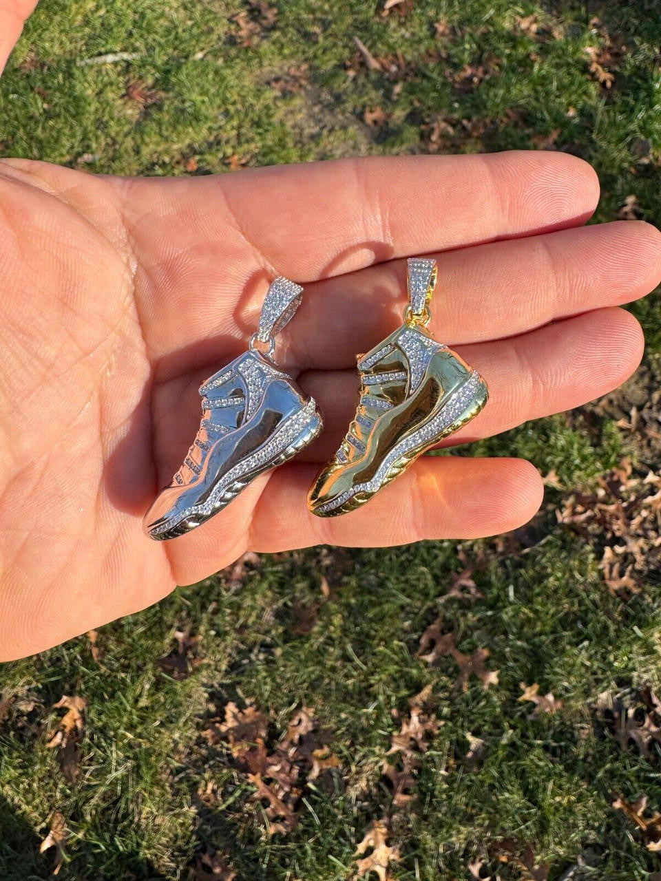 MOISSANITE Air Jordan 45 Nike Sneaker Pendant - 14k Gold Vermeil Or 925 Silver - Medium 2"