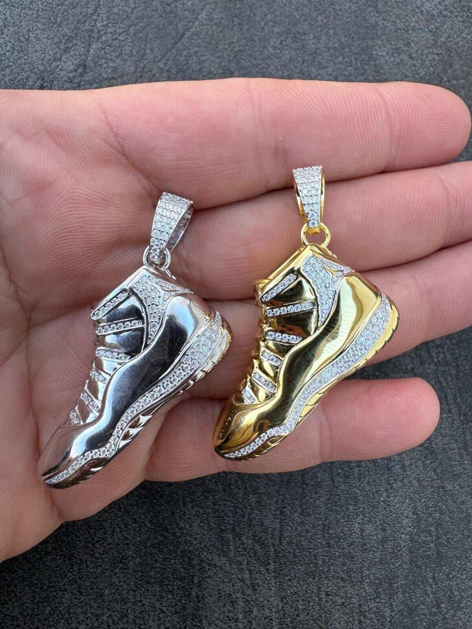 MOISSANITE Air Jordan 45 Nike Sneaker Pendant - 14k Gold Vermeil Or 925 Silver - Medium 2"