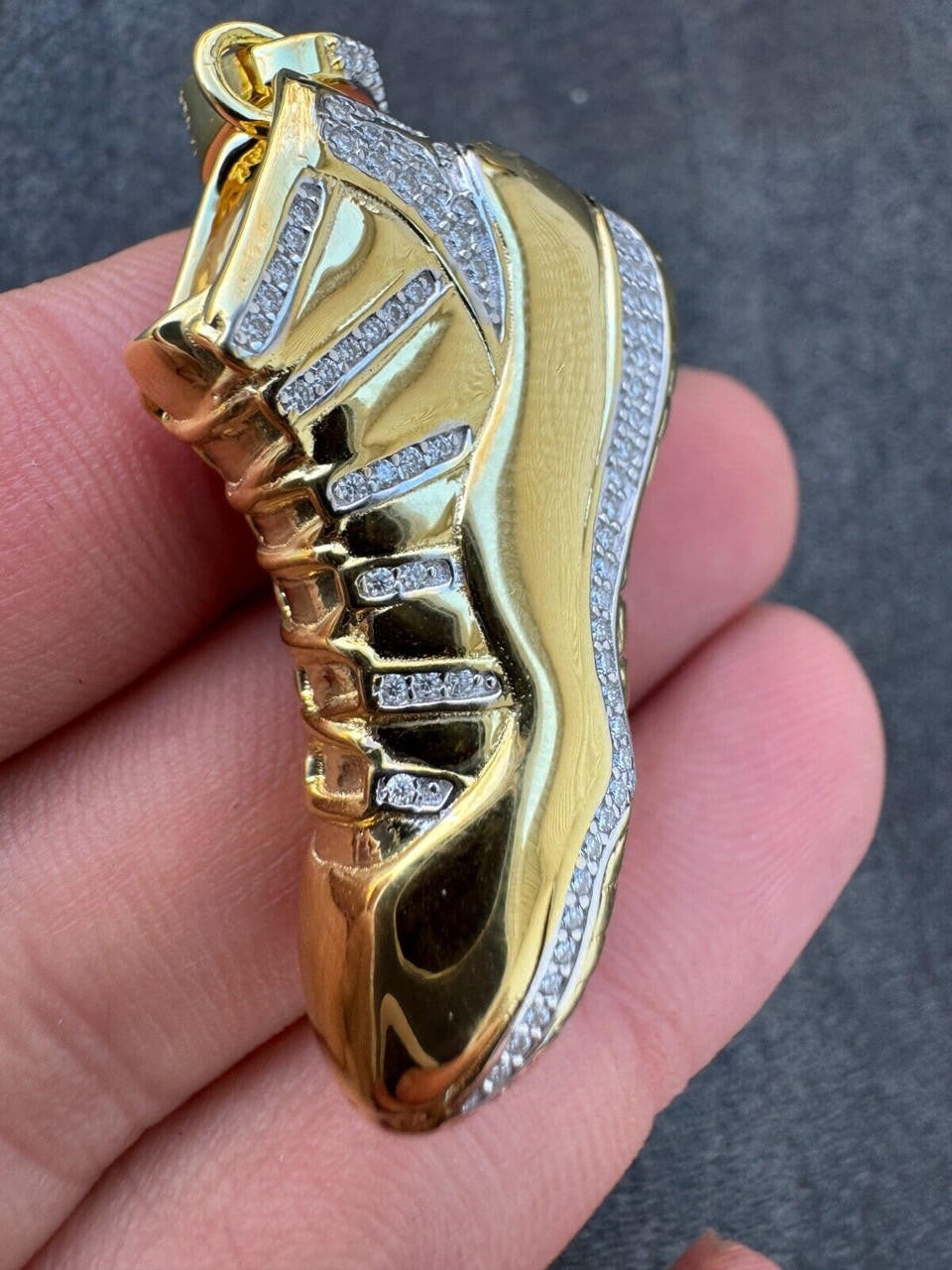 MOISSANITE Air Jordan 45 Nike Sneaker Pendant - 14k Gold Vermeil Or 925 Silver - Medium 2"