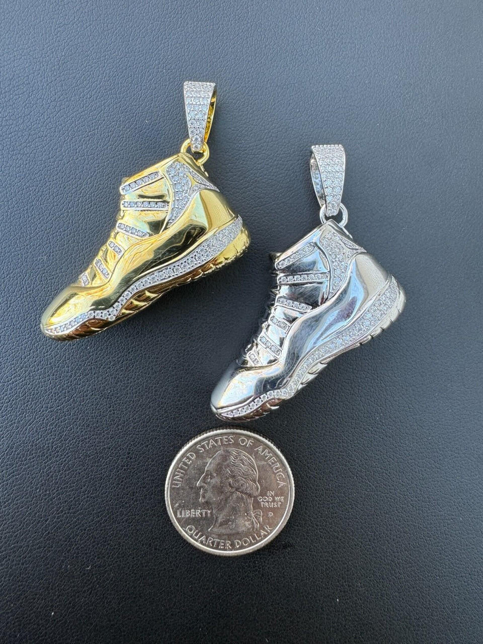 MOISSANITE Air Jordan 45 Nike Sneaker Pendant - 14k Gold Vermeil Or 925 Silver - Medium 2"