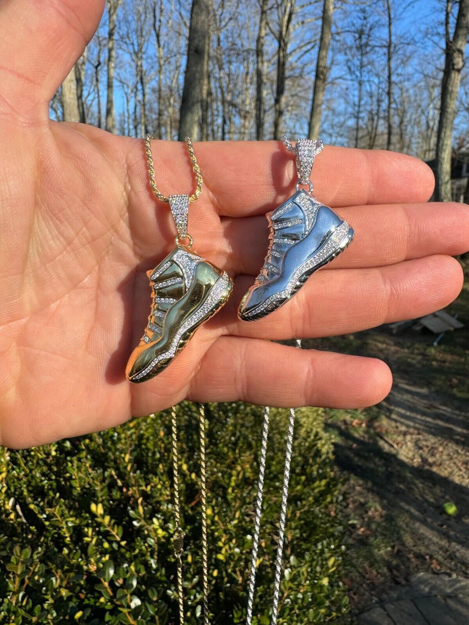 MOISSANITE Air Jordan 45 Nike Sneaker Pendant - 14k Gold Vermeil Or 925 Silver - Medium 2"