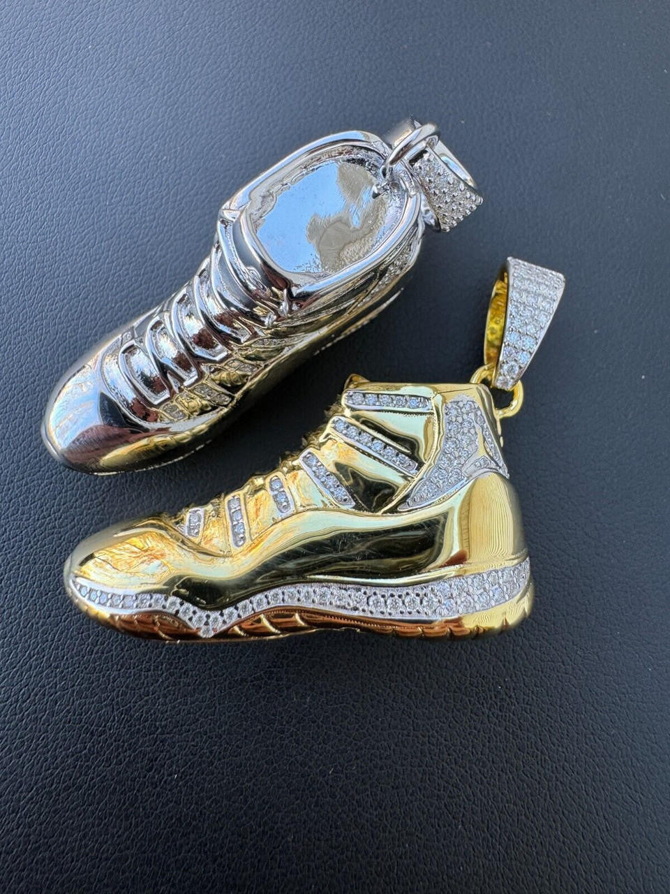 MOISSANITE Air Jordan 45 Nike Sneaker Pendant - 14k Gold Vermeil Or 925 Silver - Medium 2"