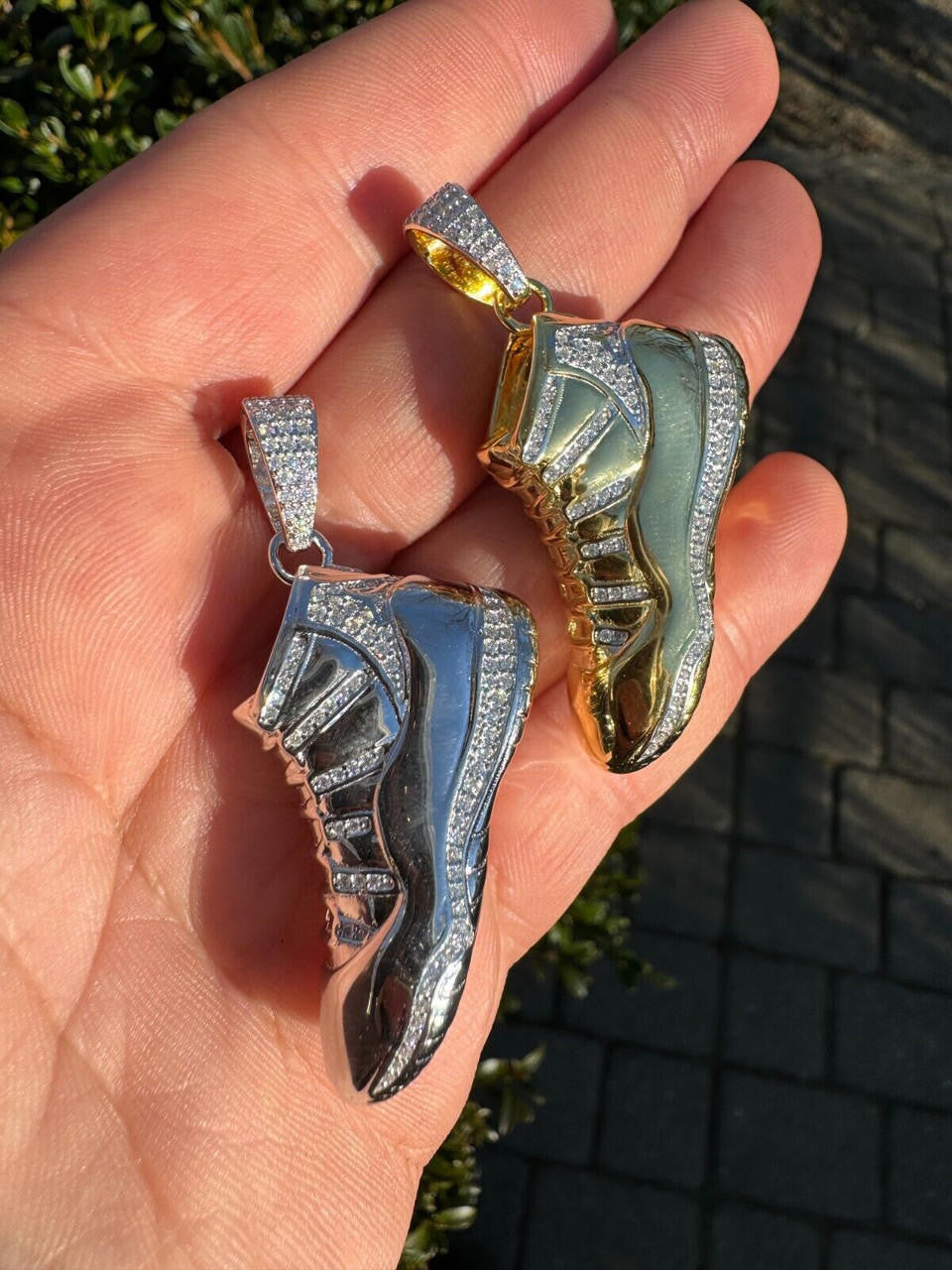 MOISSANITE Air Jordan 45 Nike Sneaker Pendant - 14k Gold Vermeil Or 925 Silver - Medium 2"