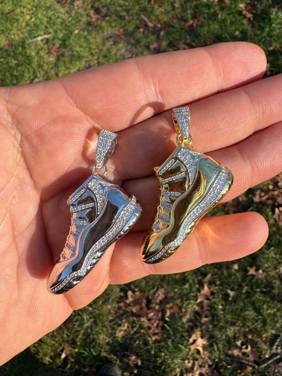 MOISSANITE Air Jordan 45 Nike Sneaker Pendant - 14k Gold Vermeil Or 925 Silver - Medium 2"