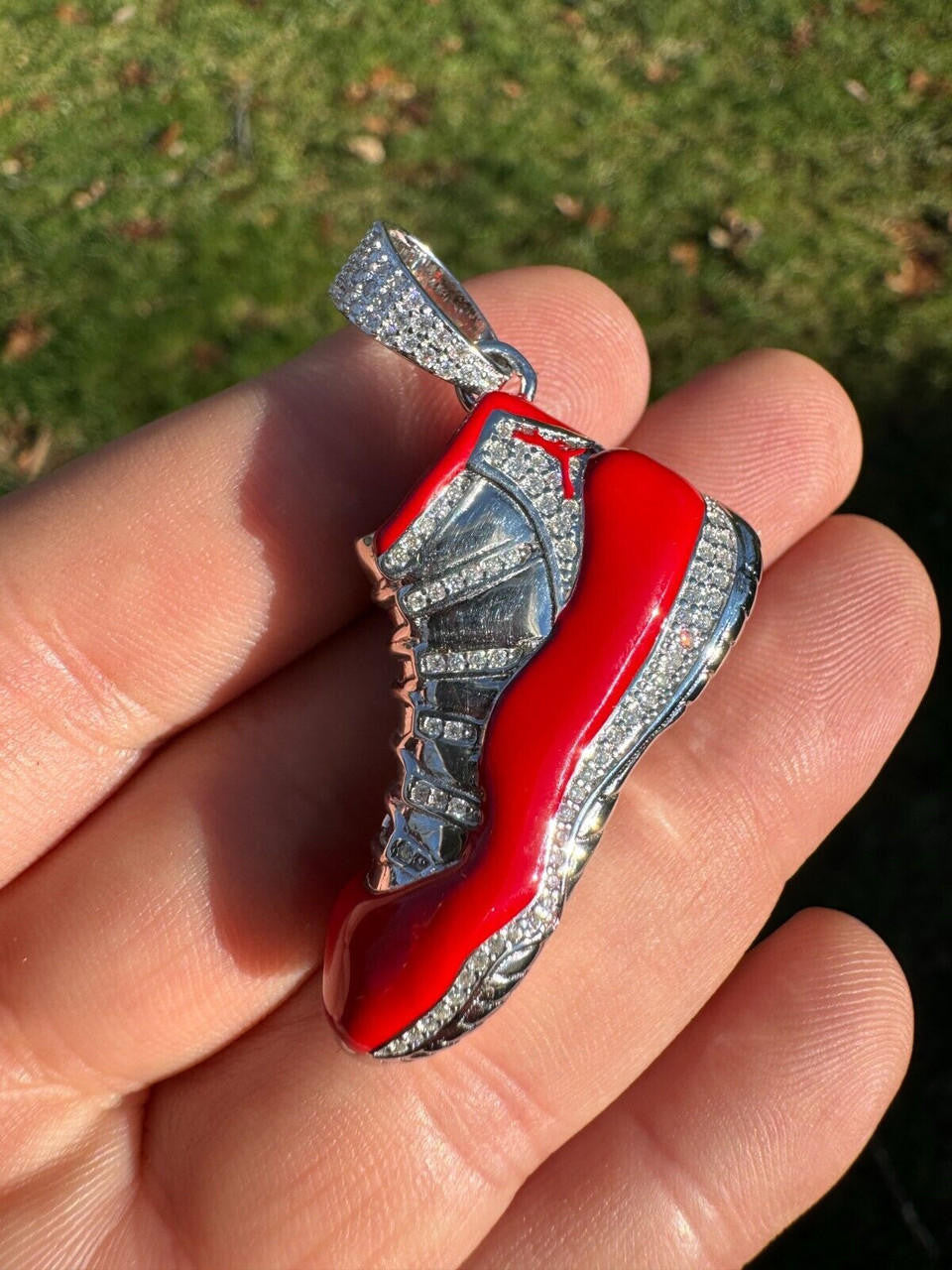 MOISSANITE Air Jordan 45 Red Nike Sneaker Pendant - 14k Gold Vermeil Or 925 Silver - Medium 2"