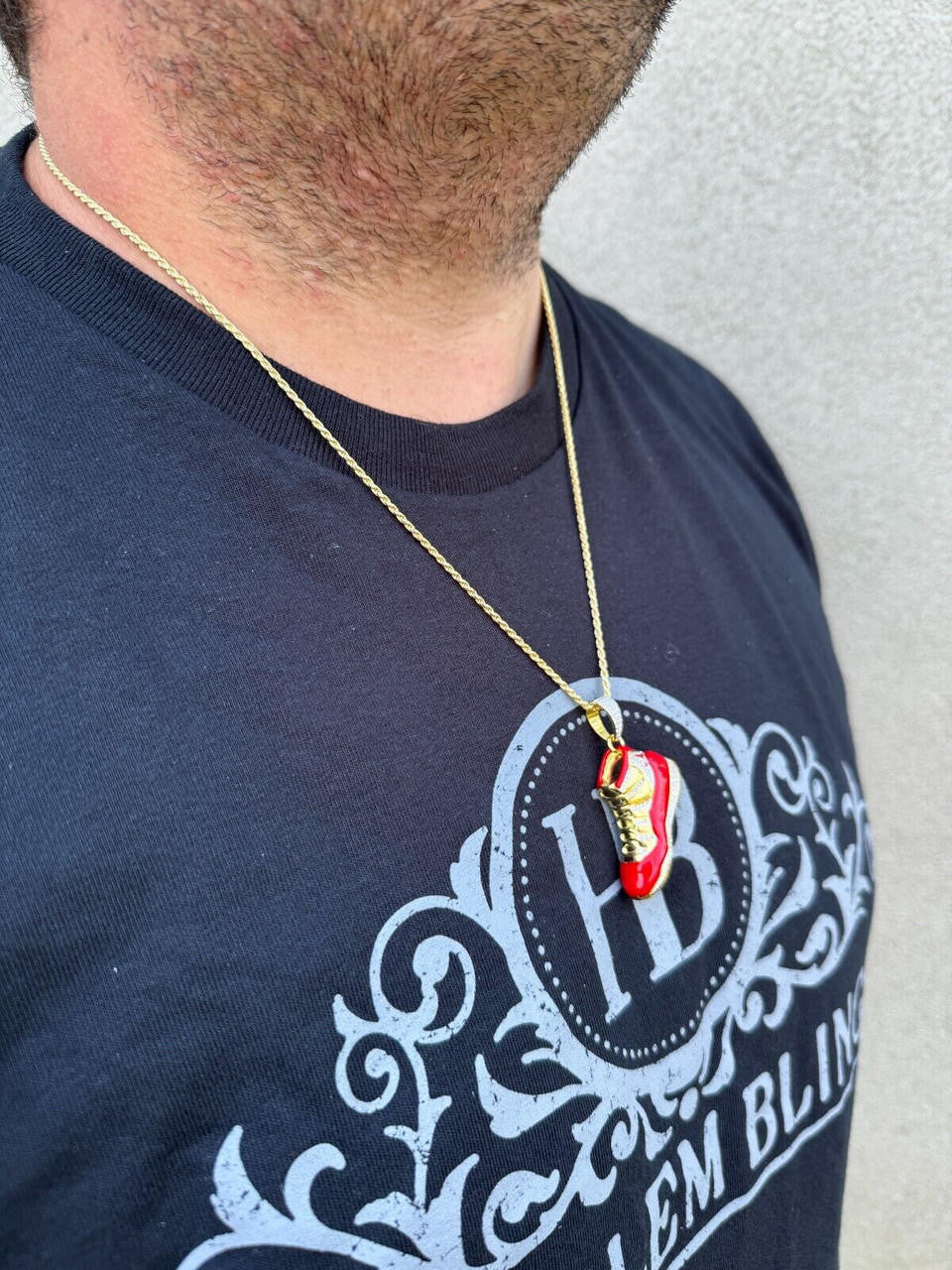 MOISSANITE Air Jordan 45 Red Nike Sneaker Pendant - 14k Gold Vermeil Or 925 Silver - Medium 2"