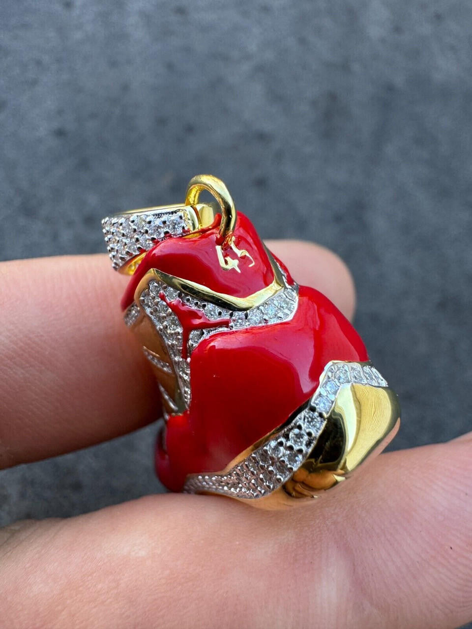 MOISSANITE Air Jordan 45 Red Nike Sneaker Pendant - 14k Gold Vermeil Or 925 Silver - Medium 2"