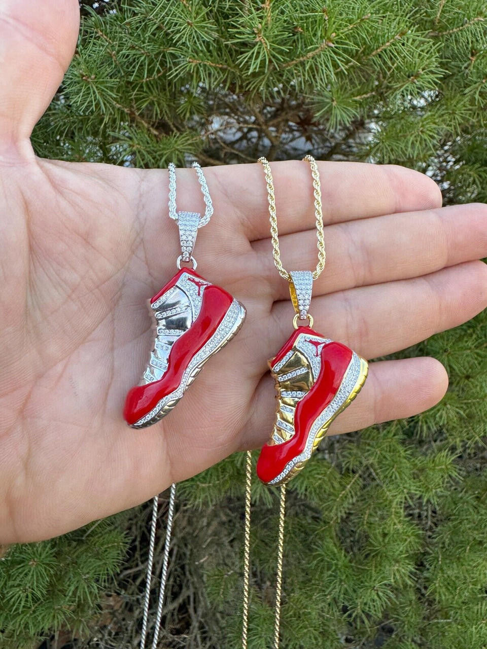 MOISSANITE Air Jordan 45 Red Nike Sneaker Pendant - 14k Gold Vermeil Or 925 Silver - Medium 2"