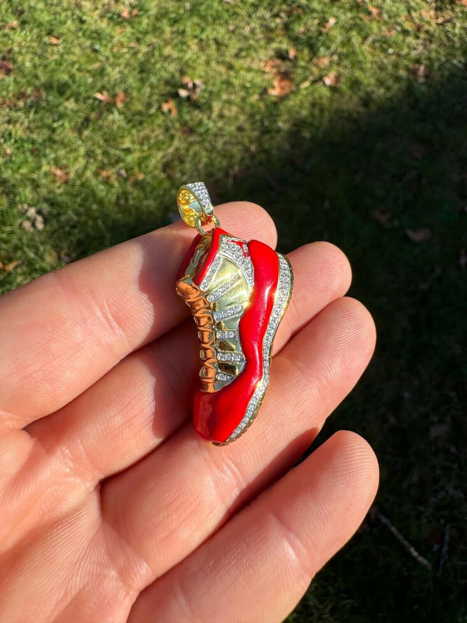 MOISSANITE Air Jordan 45 Red Nike Sneaker Pendant - 14k Gold Vermeil Or 925 Silver - Medium 2"