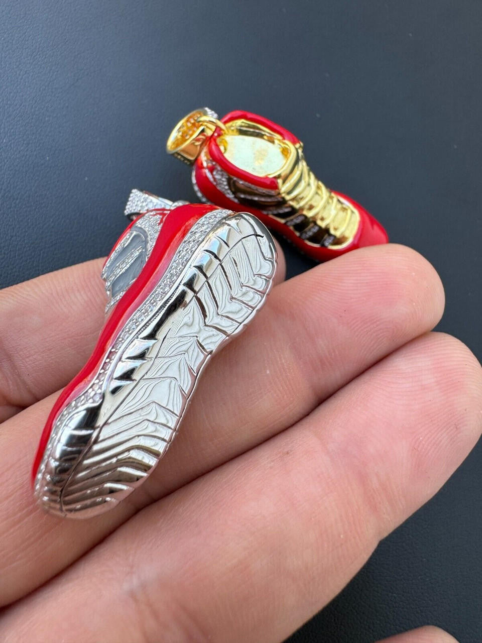 MOISSANITE Air Jordan 45 Red Nike Sneaker Pendant - 14k Gold Vermeil Or 925 Silver - Medium 2"