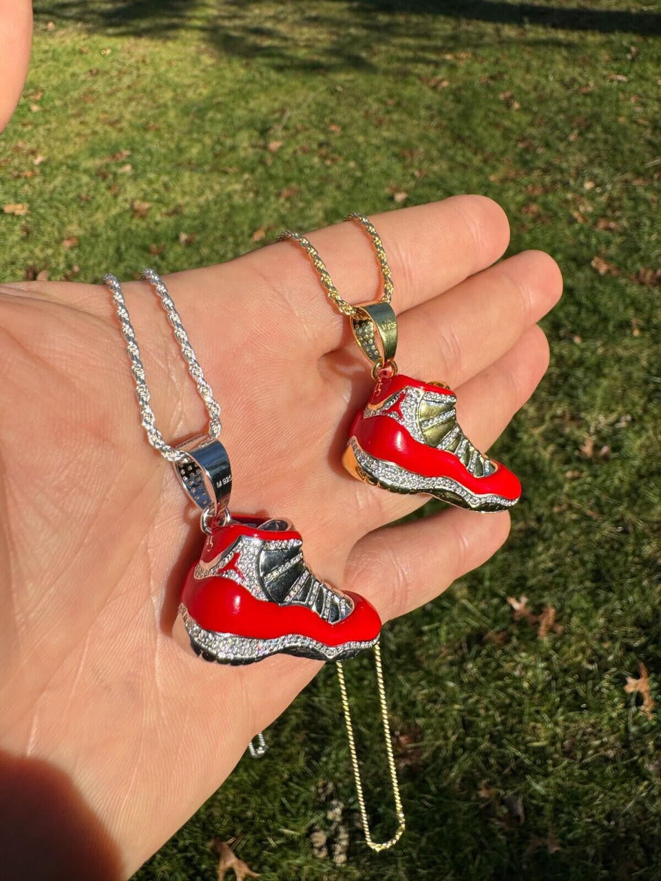 MOISSANITE Air Jordan 45 Red Nike Sneaker Pendant - 14k Gold Vermeil Or 925 Silver - Medium 2"