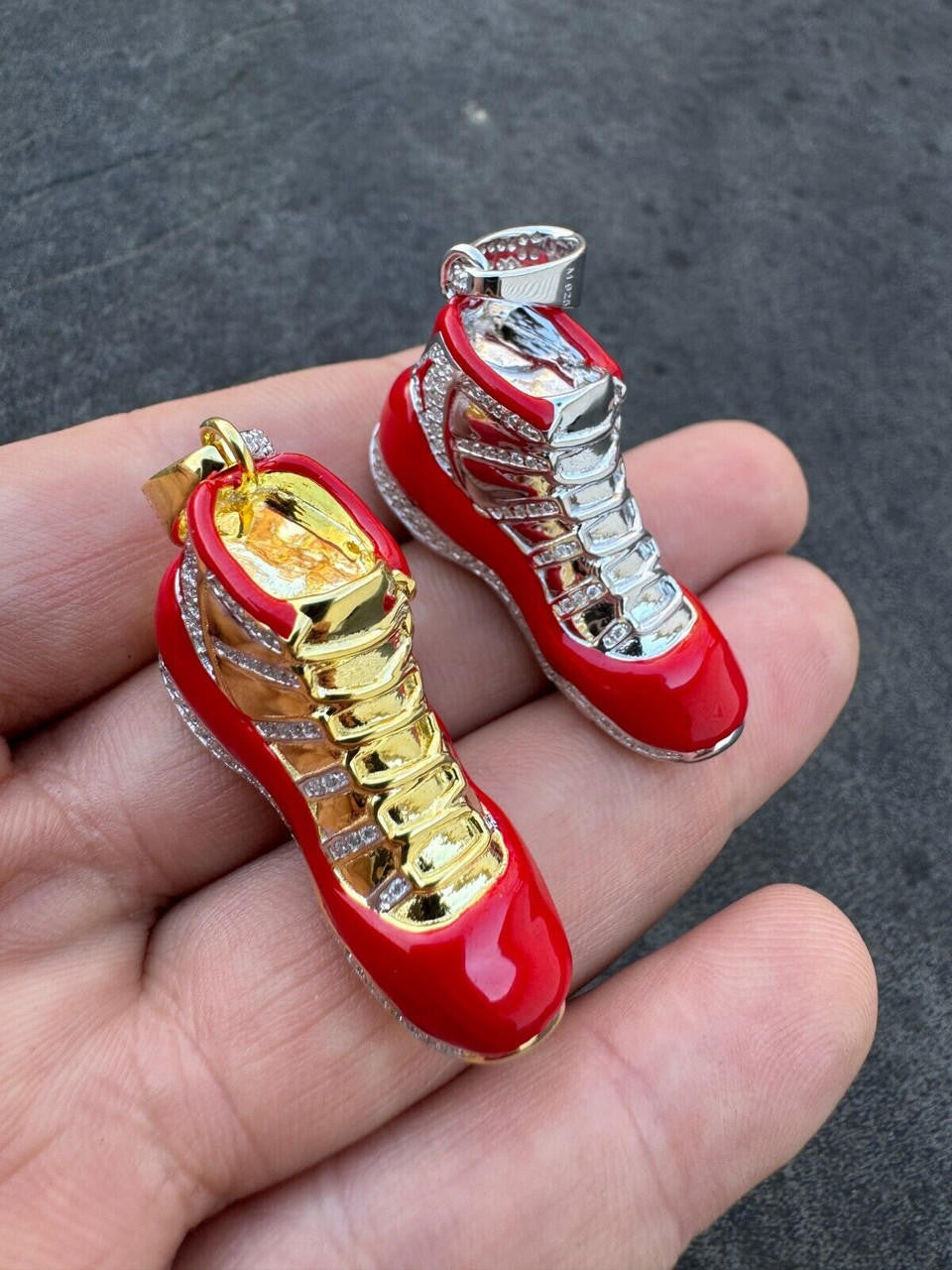 MOISSANITE Air Jordan 45 Red Nike Sneaker Pendant - 14k Gold Vermeil Or 925 Silver - Medium 2"