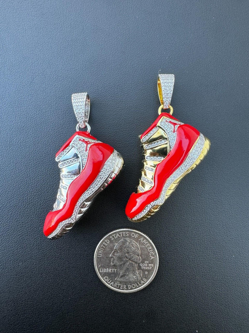 MOISSANITE Air Jordan 45 Red Nike Sneaker Pendant - 14k Gold Vermeil Or 925 Silver - Medium 2"
