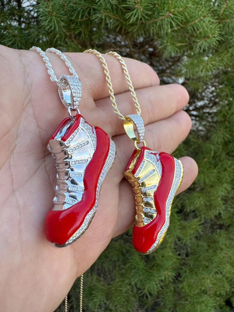 MOISSANITE Air Jordan 45 Red Nike Sneaker Pendant - 14k Gold Vermeil Or 925 Silver - Medium 2"