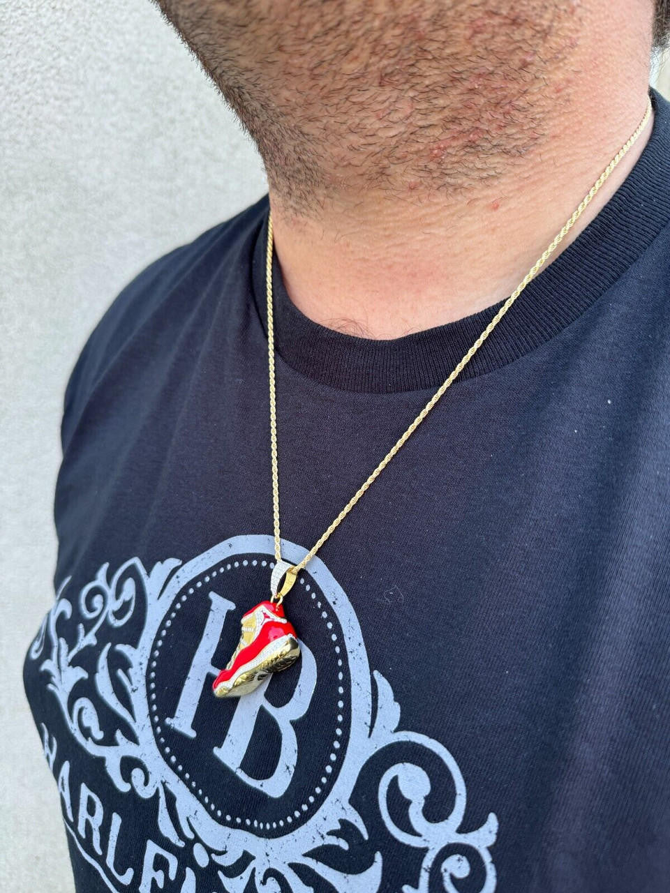 MOISSANITE Air Jordan 45 Red Nike Sneaker Pendant - 14k Gold Vermeil Or 925 Silver - Medium 2"