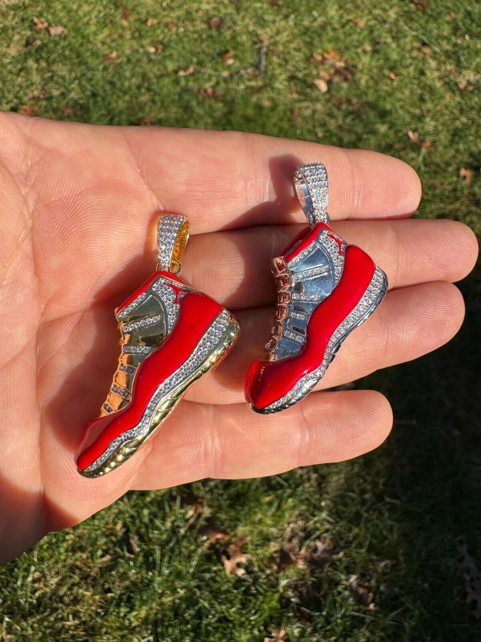 MOISSANITE Air Jordan 45 Red Nike Sneaker Pendant - 14k Gold Vermeil Or 925 Silver - Medium 2"