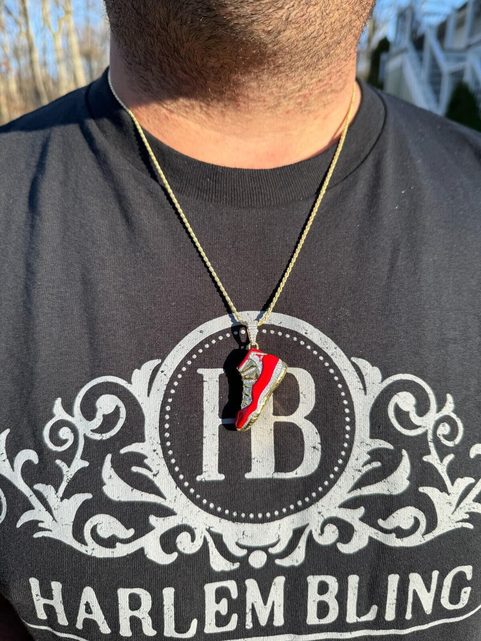 MOISSANITE Air Jordan 45 Red Nike Sneaker Pendant - 14k Gold Vermeil Or 925 Silver - Medium 2"