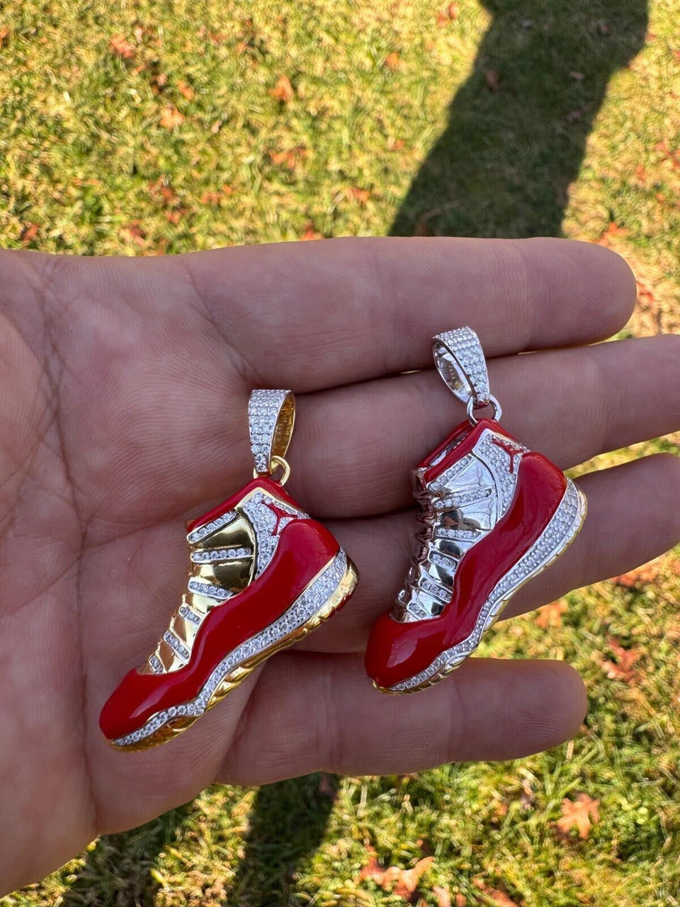 MOISSANITE Air Jordan 45 Red Nike Sneaker Pendant - 14k Gold Vermeil Or 925 Silver - Medium 2"