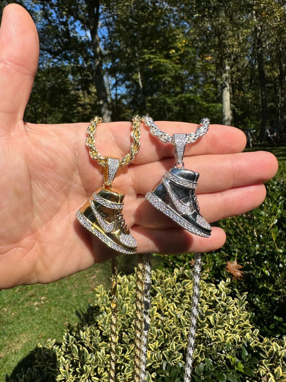 MOISSANITE Air Force 1 High Top Nike Sneaker Pendant - 14k Gold Vermeil Or 925 Silver - Small 1.5"
