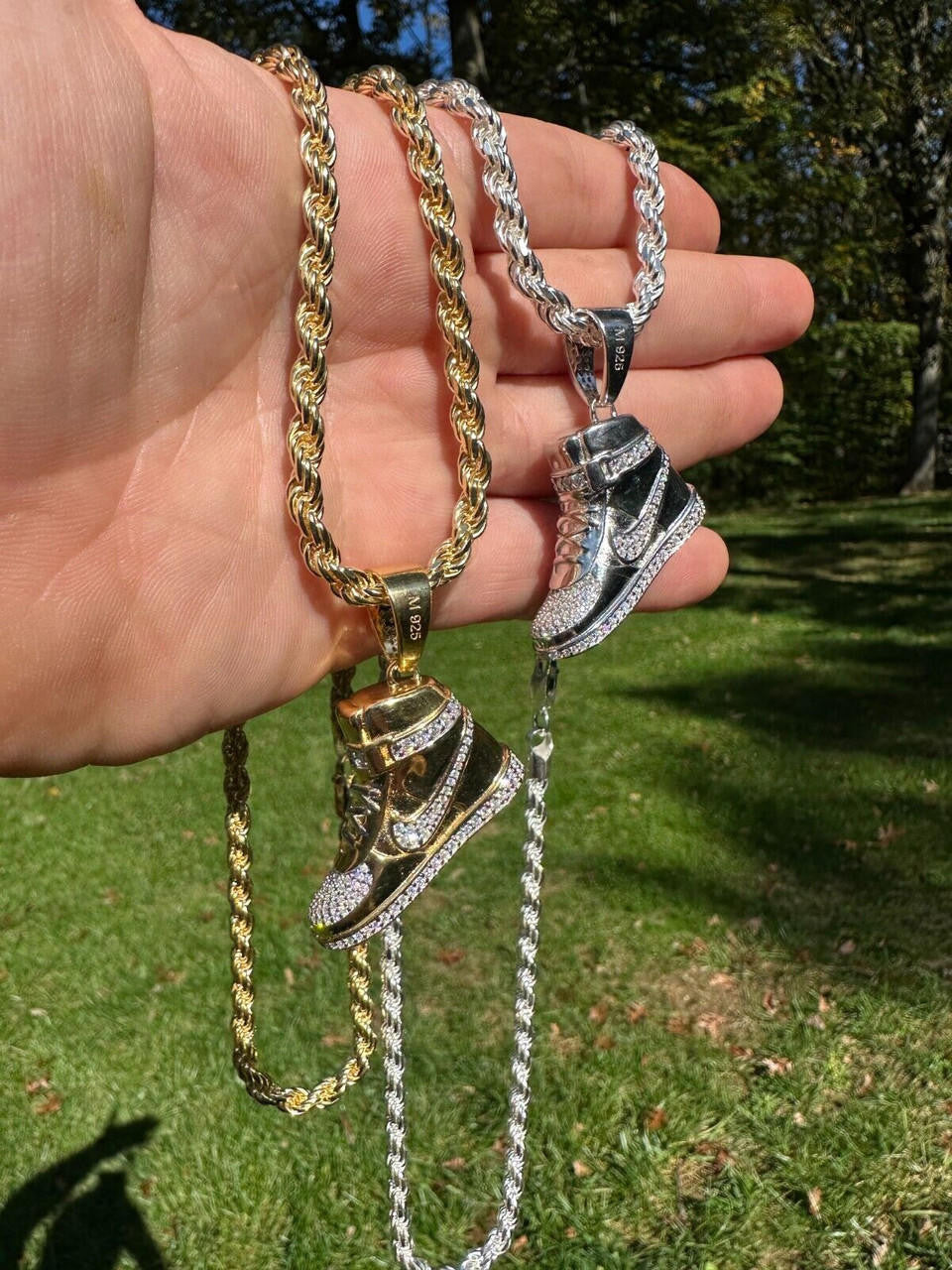 MOISSANITE Air Force 1 High Top Nike Sneaker Pendant - 14k Gold Vermeil Or 925 Silver - Small 1.5"